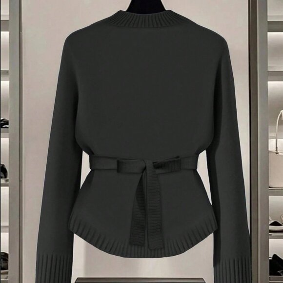 Black Casual Women's Metal Button Asymmetrical Cardigan Sweater - Picture 2 of 7